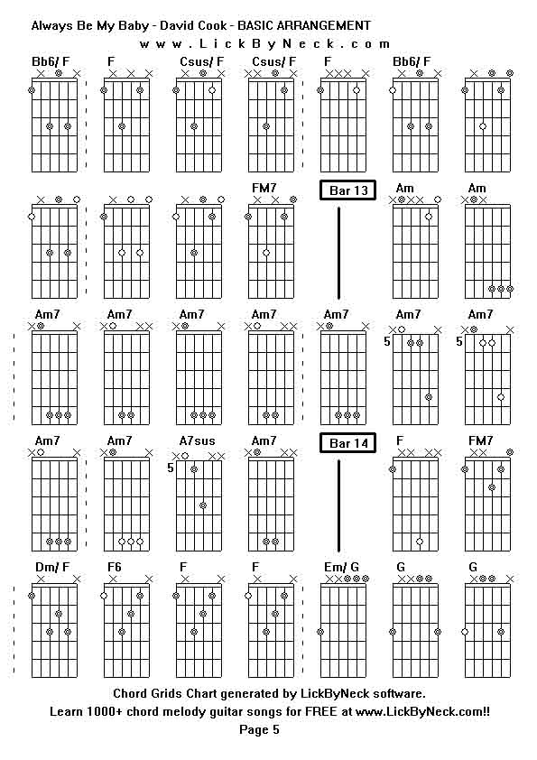 Chord Grids Chart of chord melody fingerstyle guitar song-Always Be My Baby - David Cook - BASIC ARRANGEMENT,generated by LickByNeck software.